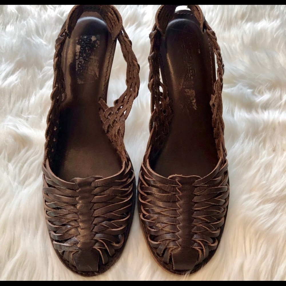 Michael Kors Brown Leather Huarache Slingback Wedg